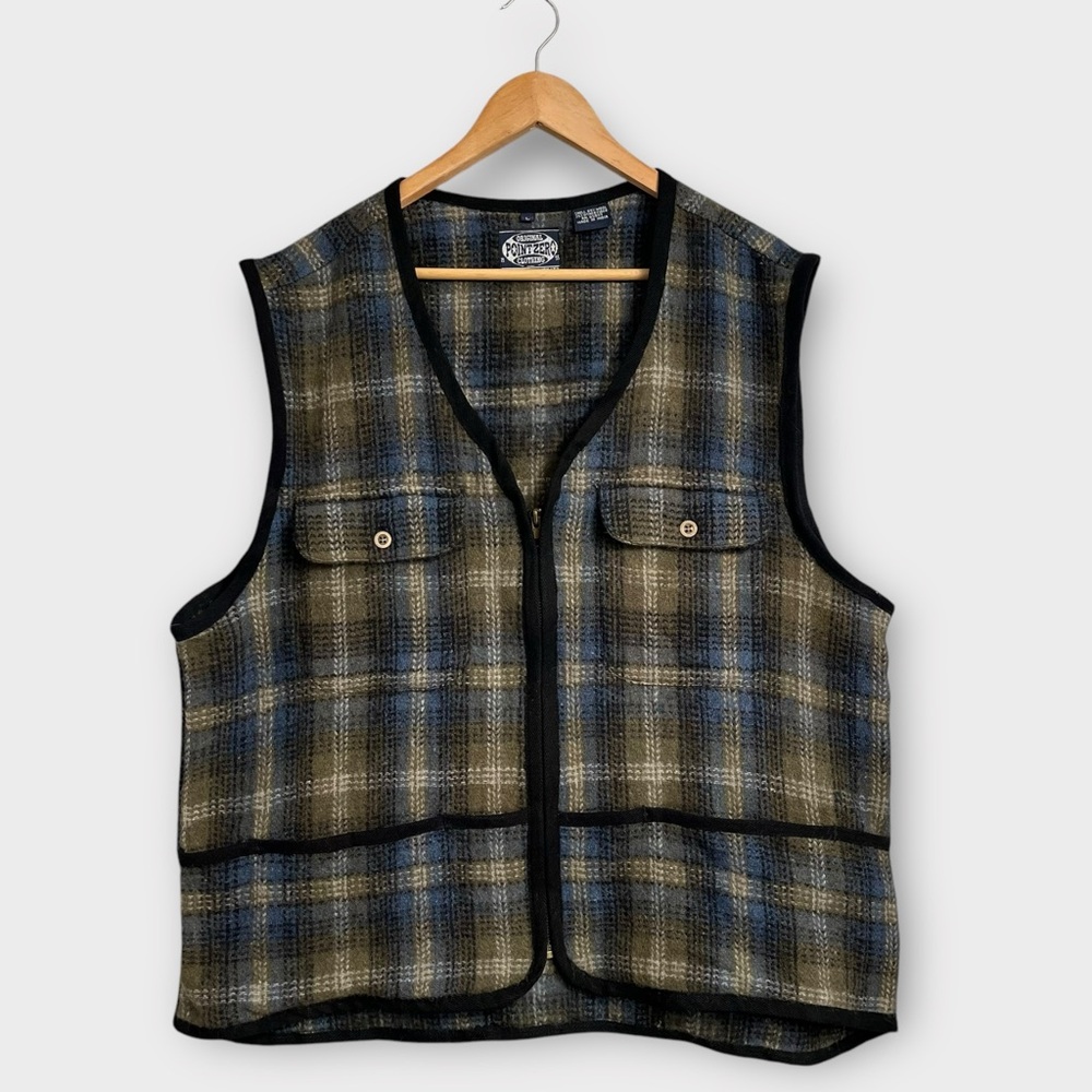 Vintage Wool Vest Men’s Large Plaid Outdoor Hunting Gilet Point Zero